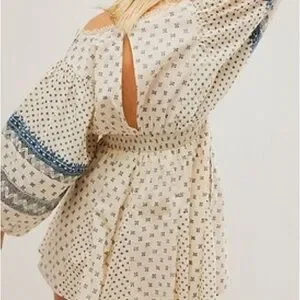 Free People Sweet Southwest Mini Dress - Tea Combo / Cream & Blue (S)